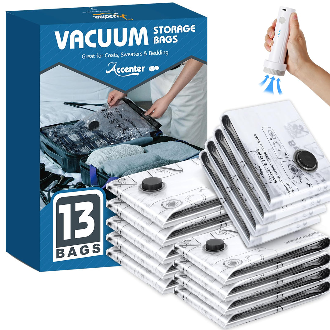 Accenter Vakuumbeutel für Kleidung mit Elektrischer Pumpe,Vakuumbeutel Reise für Koffer Organizer,Sc