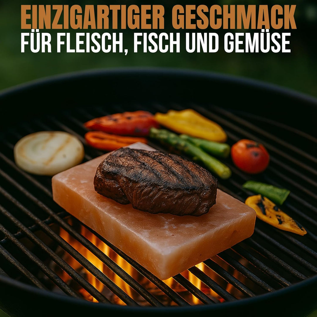 Salzstein Grill 2er Set mit Geschenkverpackung - BBQ Grillstein aus Gebirgssalz für intensiven Gesch