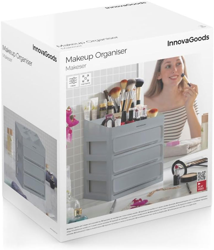 InnovaGoods - Make-up Organizer mit 3 Schubladen und 9 Fächern, Grosse Kapazität, Multifunktional fü