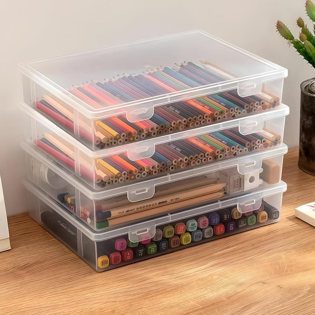 Aufbewahrungsbox mit Deckel, Tragbares Klick-Design, 4 stapelbare Teile, Bürobedarf, Bastelarbeiten,