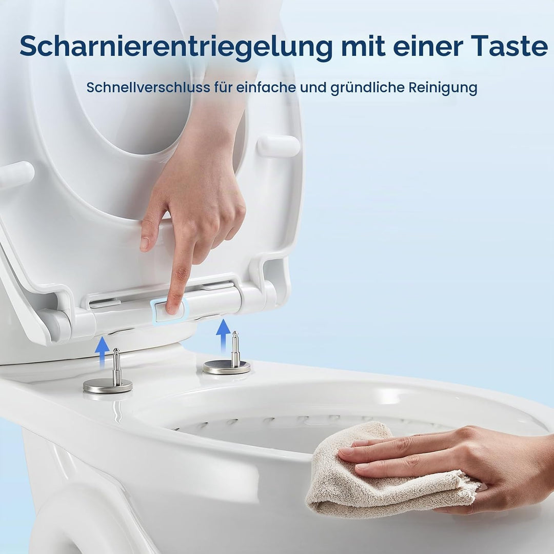 WC Sitz mit Absenkautomatik Oval,Toilettenbrille O, Klobrille Soft Close, Toilettensitz für Bad,Weis