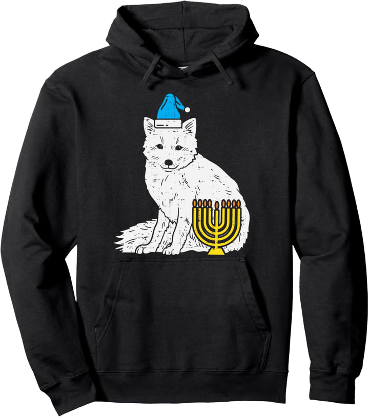 Jewish Arctic Snow Fox Menorah Hanukkah Chanukah Animal Gift Pullover Hoodie