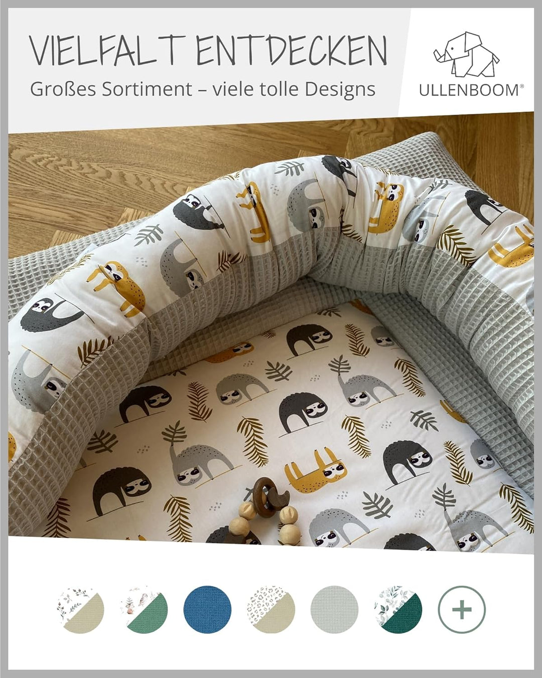 ULLENBOOM Windeltasche für unterwegs, Grau Faultiere, Made in EU - Wickeltasche für bis zu 3 Windeln