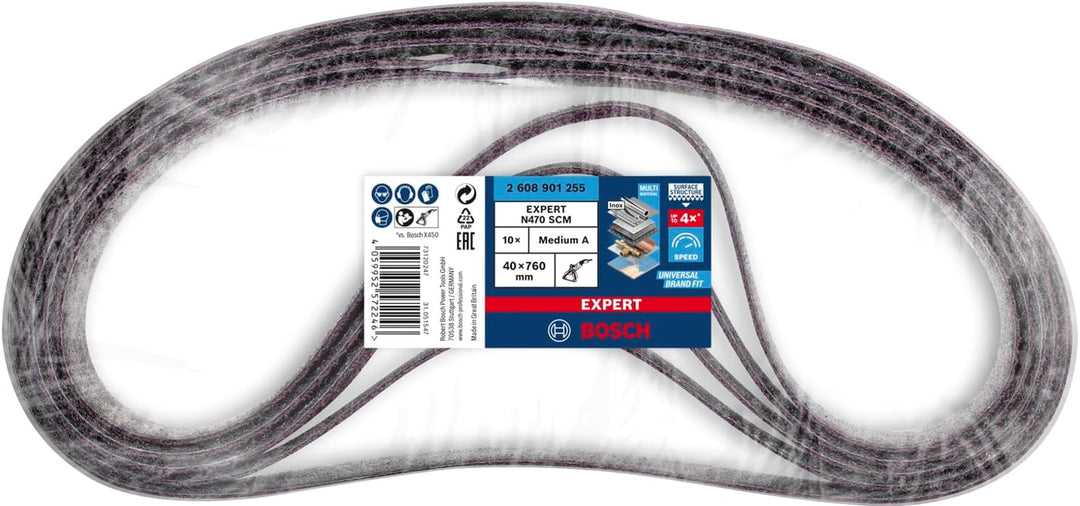 Bosch Professional 10x Expert N470 Schleifbänder (für Stahlbleche, 40x760 mm, Körnung mittel, Zubehö