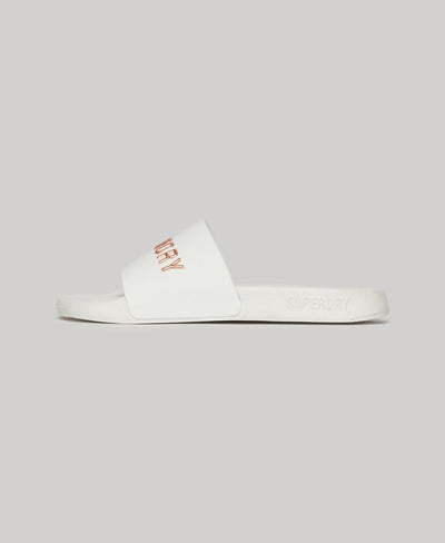 Superdry Damen Code Logo Vegan Pool Slide Flipflop L Weiss Metallic Rosé, L Weiss Metallic Rosé