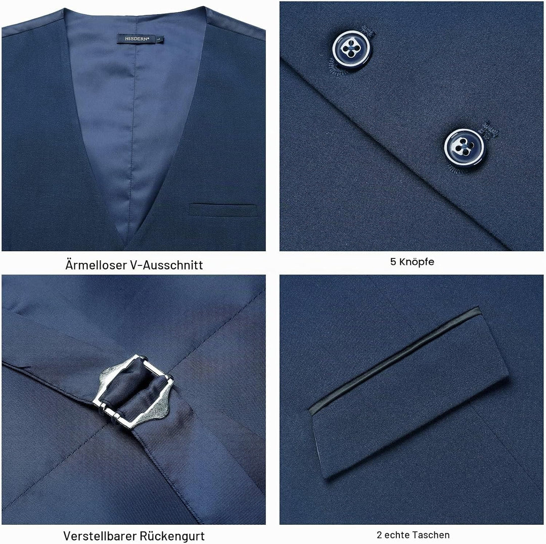 HISDERN Anzugweste für Herren Elegant Hochzeit Weste Klassische Einfarbig Casual Businessweste Forme
