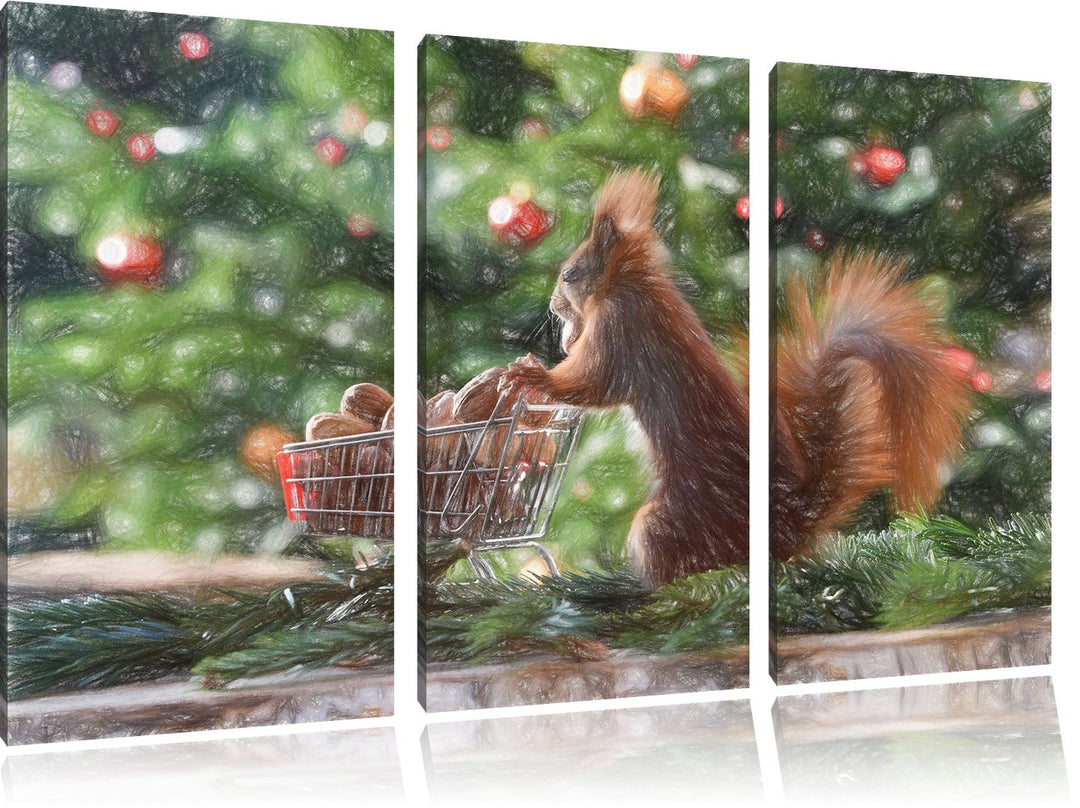 Pixxprint Eichhörnchen als Leinwandbild/Grösse: 3Teilig / Wandbild/Kunstdruck/fertig bespannt
