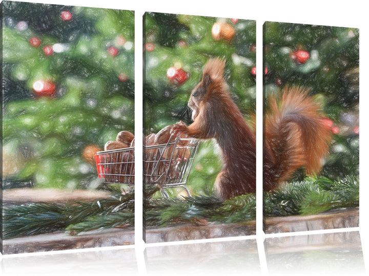 Pixxprint Eichhörnchen als Leinwandbild/Grösse: 3Teilig / Wandbild/Kunstdruck/fertig bespannt