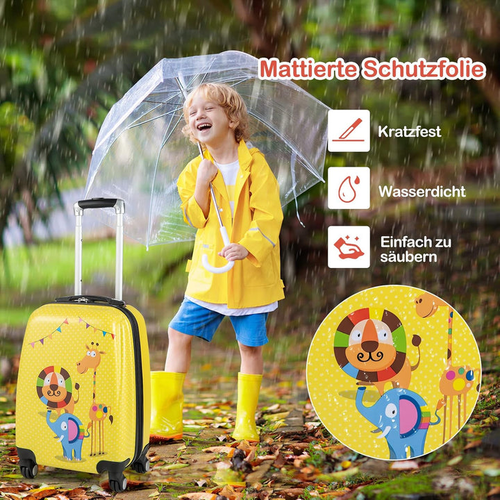 COSTWAY 2tlg Kinderkoffer + Rucksack, Kindertrolley aus Kunststoff, Kindergepäck, Kinder Kofferset H