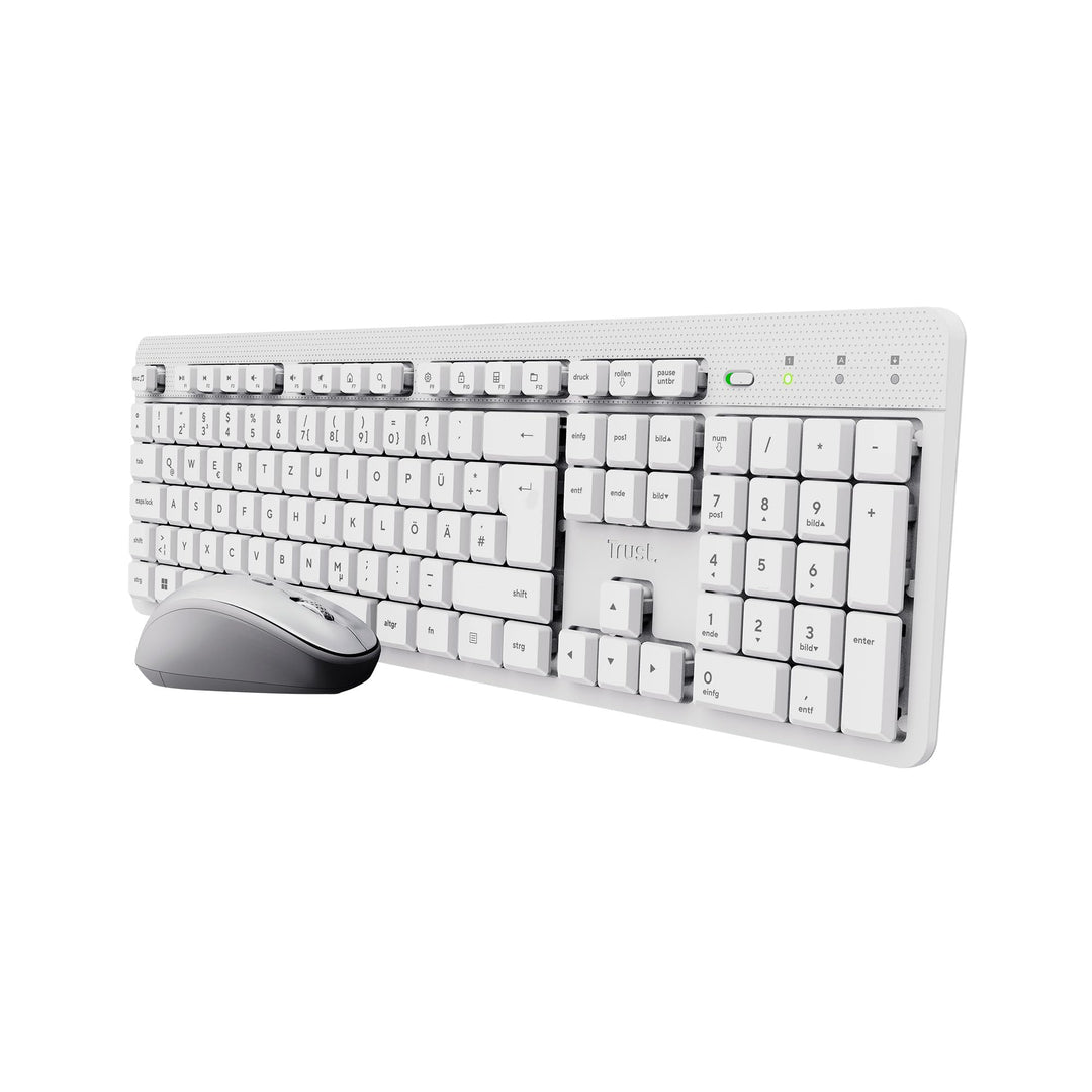 Trust ODY II Leise Tastatur Maus Set Kabellos Deutsches QWERTZ Layout, Flachen Tasten, Beidhändig Fu