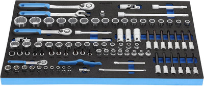 GEDORE Steckschlüssel-Satz 1/4'-3/8'-1/2' in Check-Tool-Modul, 91-tlg, 1 Stück, 2005 CT4-U-20