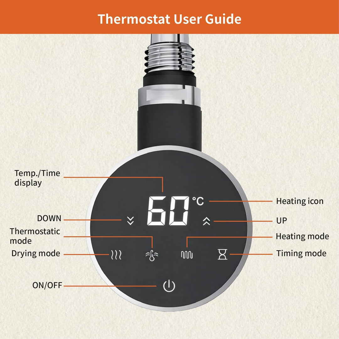 Heizstab 300W für Badheizkörper Elektrisch mit Thermostat, Vollbild Touch Bedienung, Einfach &amp; Effiz