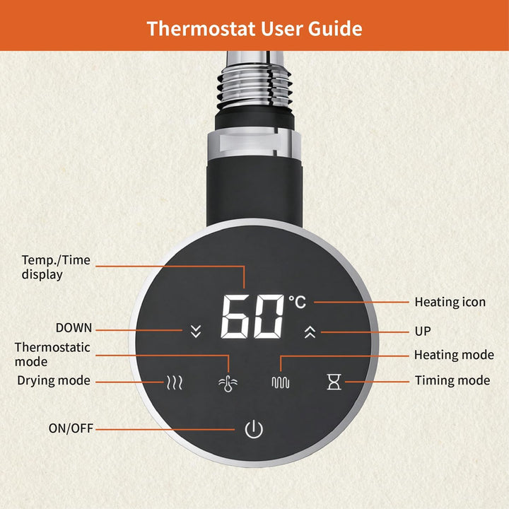 Heizstab 300W für Badheizkörper Elektrisch mit Thermostat, Vollbild Touch Bedienung, Einfach &amp; Effiz