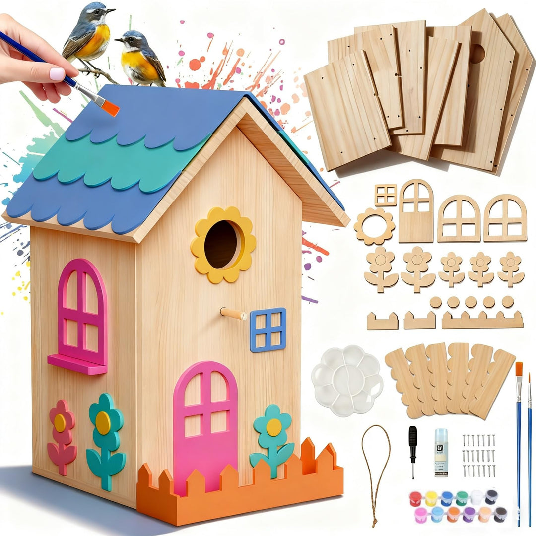 JAZUIHA Vogelhaus Bausatz XXL - DIY Holzvogelhaus Bastel Set zum Zusammenbauen und Bemalen - Hängend