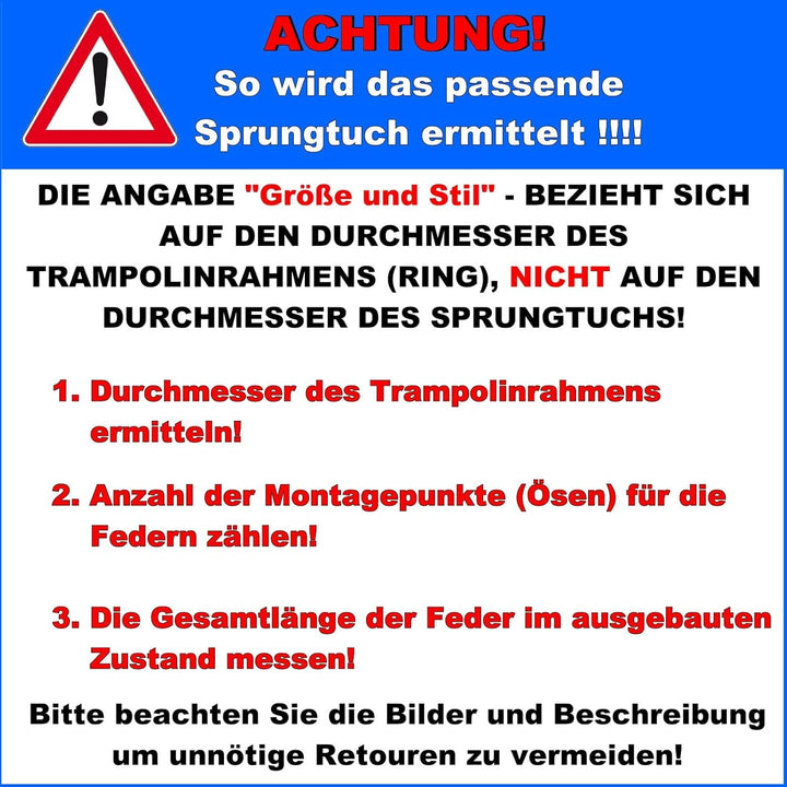 Trampolin Sprungtuch Ø 183 185 244 250 275 277 300 305 366 370 335 337 396 400 427 430 457 460 487 4