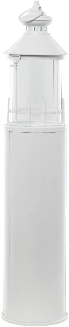 KHG Laterne Leuchtturm 99 cm aus Metall/Glas in weiss, Kerzenständer, Kerzenhalter, Outdoor und Indo