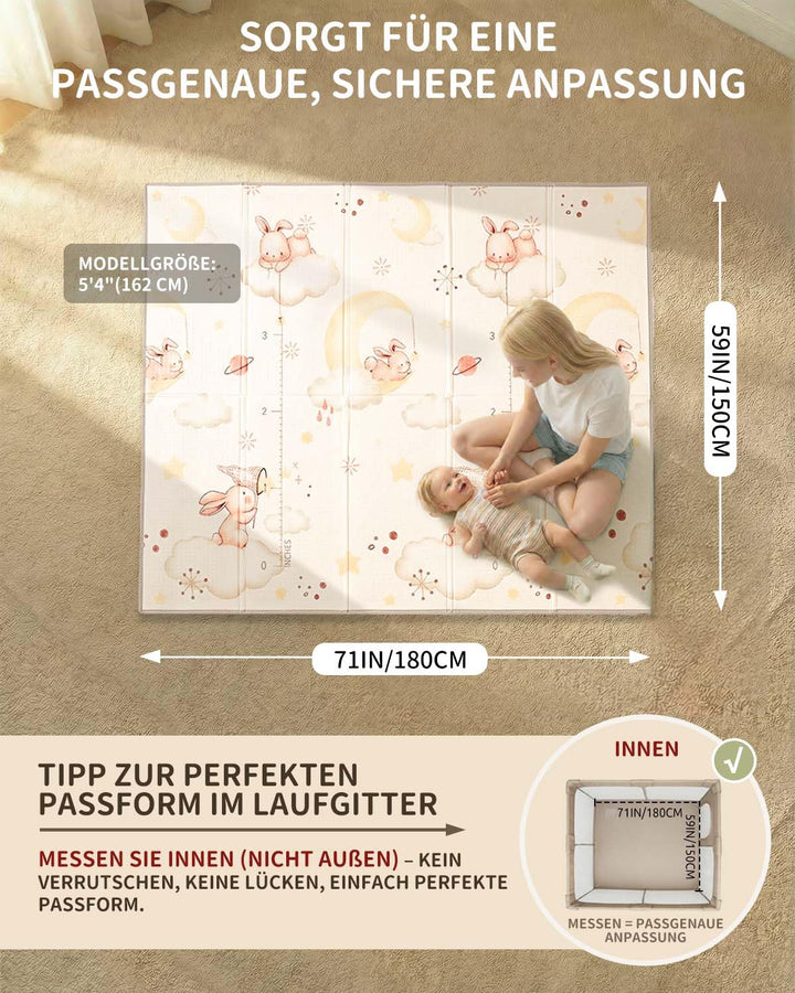 Joypony Krabbelmatte Baby Faltbar, 150 x 180 x 1cm Spielmatte Kinder | Rutschfest &amp; Wasserdicht | Do