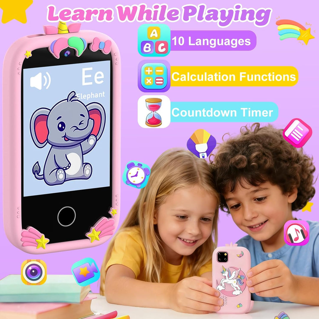 3T6B Kinder Handy Smartphone, Kinderkamera mit Dual Kamera, 2.8 Inch Touchscreen Lerntelefon Lernspi