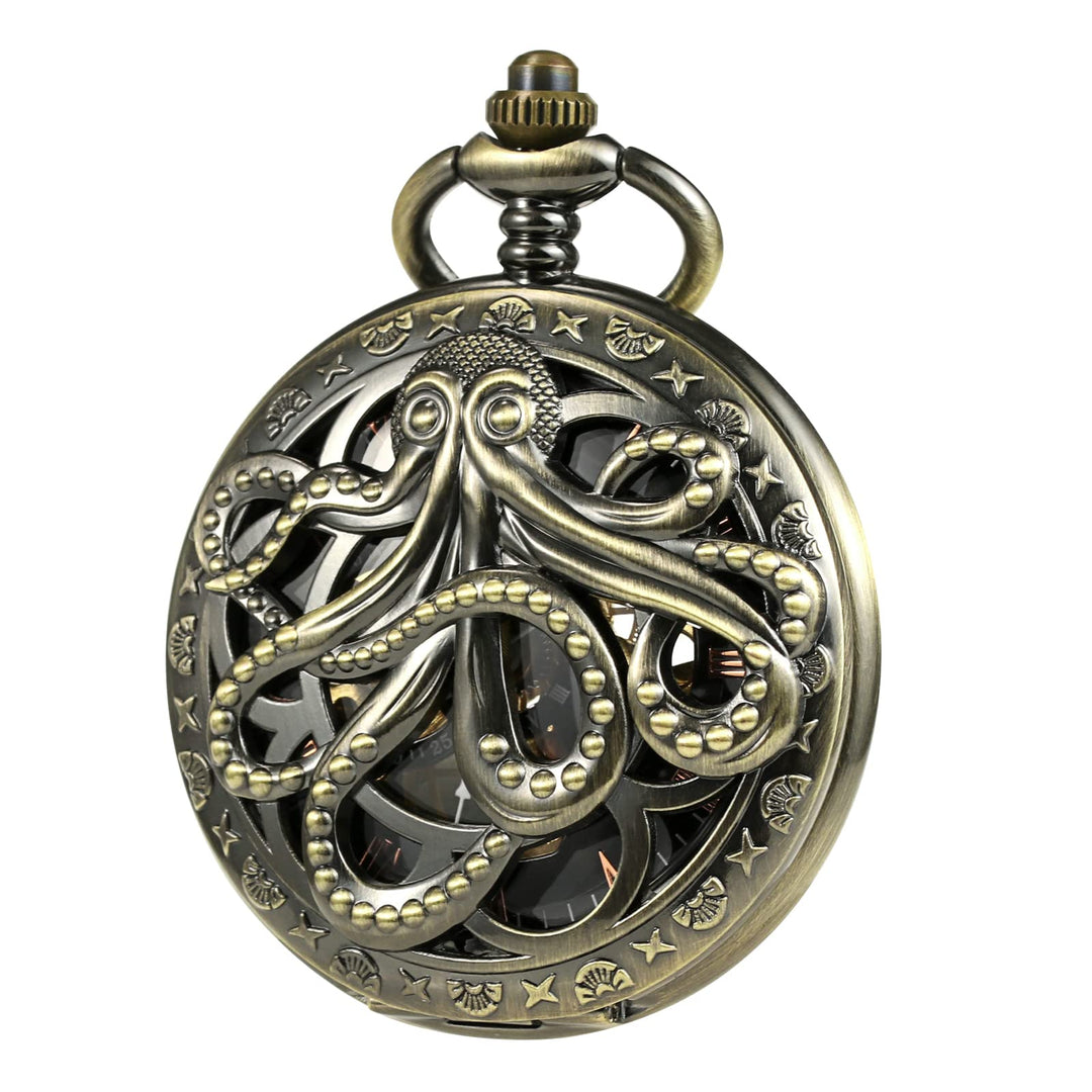 TREEWETO Unisex Mechanische Tintenfisch Taschenuhren für Herren Skelett römische Ziffern Taschenuhr
