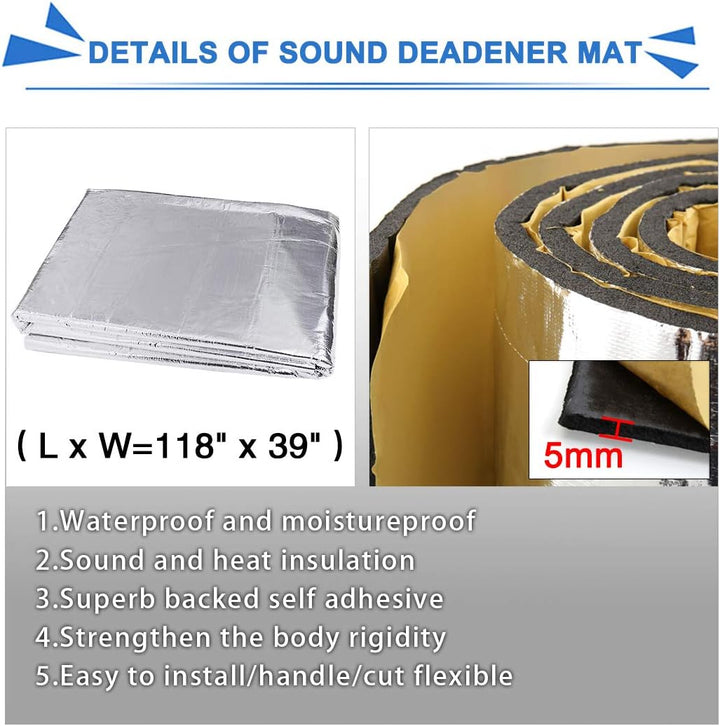 sourcing map 5mm 3㎡ Dämmmatten Auto Wärme Schalldämpfer Isolierung Matte Liner 300cmx100cmx5mm 300cm