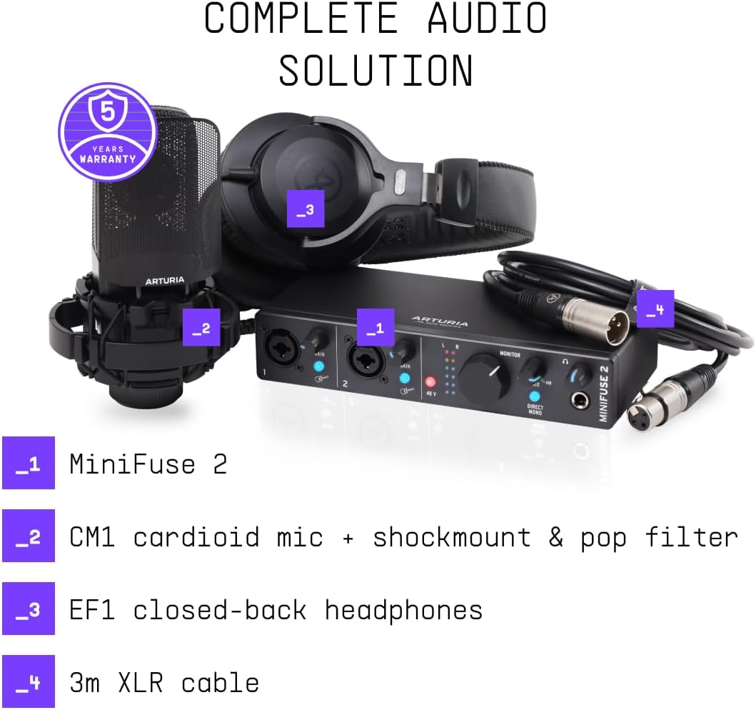 Arturia MiniFuse Recording Pack Black USB-Audio Interface+ CM1 + EF1 - USB Audio Interface