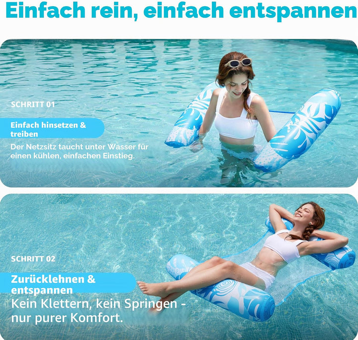 Sloosh 2 Packungen Hängematte Pool Floats Erwachsene, 4 in 1 Mehrzweck Aufblasbare Pool Floats PVC W
