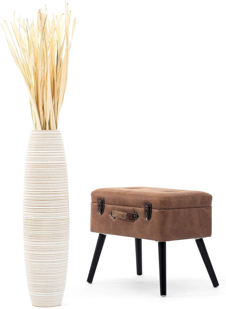 Leewadee Grosse Bodenvase für Dekozweige hohe Standvase Design Holzvase, Holz, 70 cm, White Wash 70