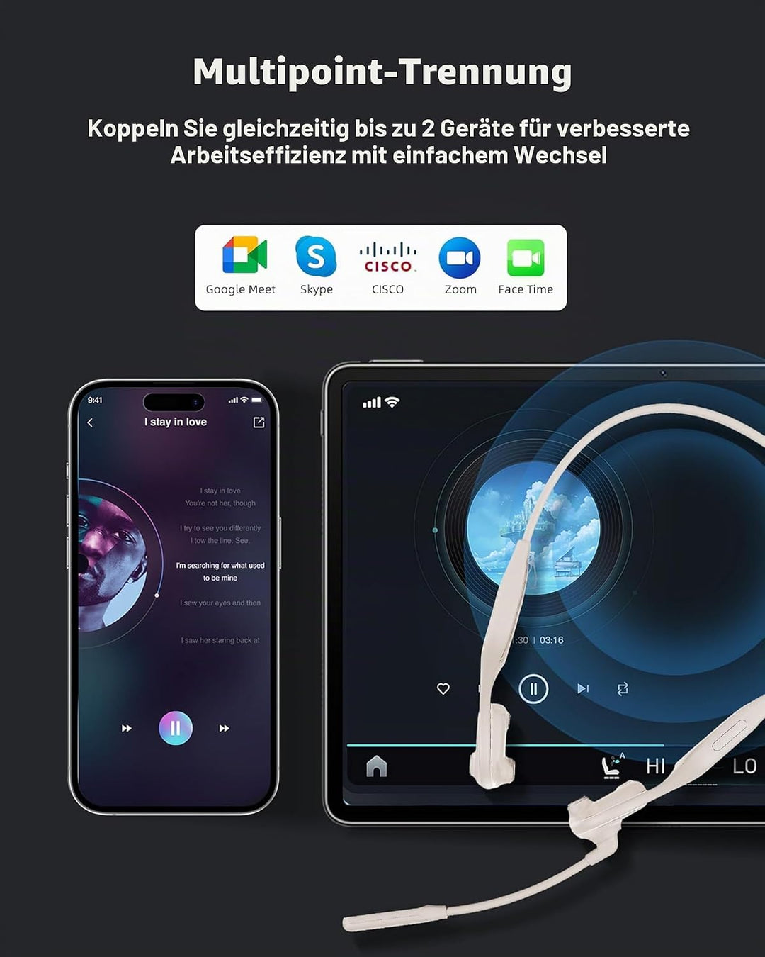 LOBKIN Kopfhörer Bluetooth Headset mit Mikrofon, Open Ear Kopfhörer Bluetooth 5.3 Luftleitungskopfhö