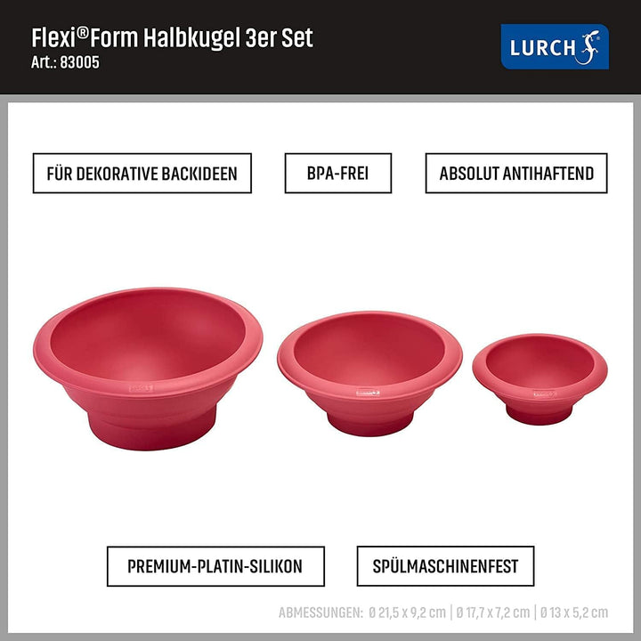 Lurch FlexiForm 83005 Halbkugel 3er Set zum Backen von Kuchen in Form von Köpfen, Bällen, Marienkäfe