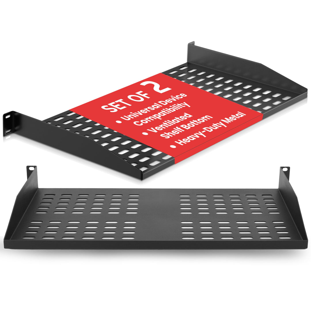 Pyle 2-Pc 1U Server Rack Shelf, Vented Shelves for Good Air Circulation, Cantilever Mount, Wall Moun