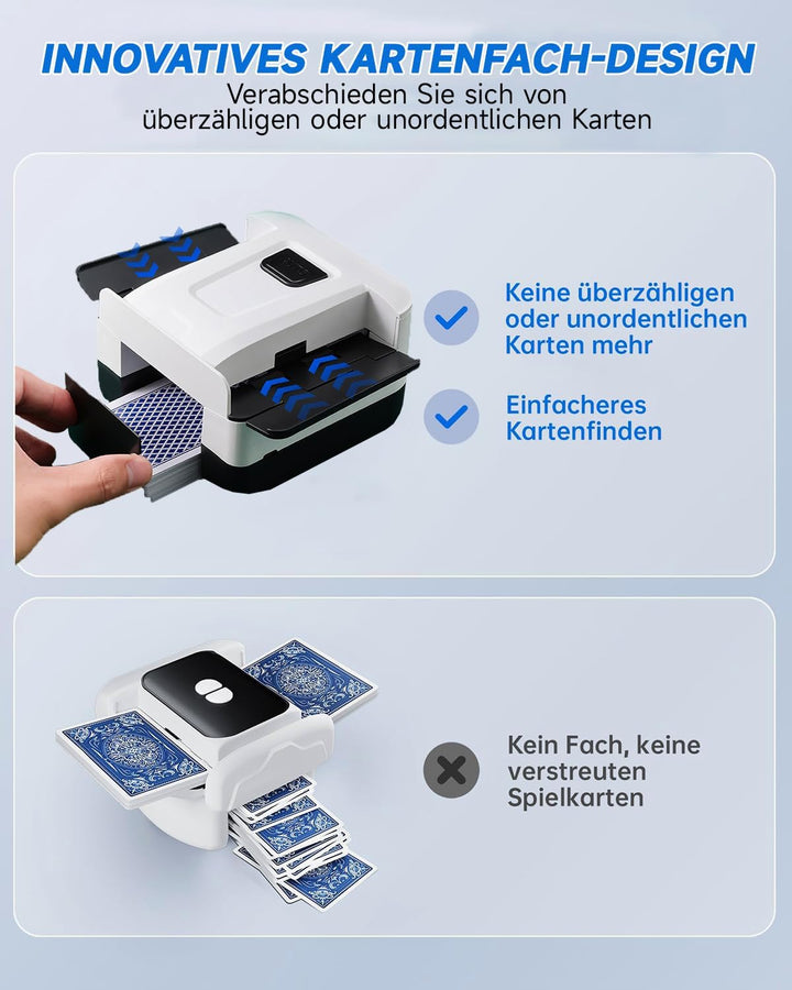 Kartenmischmaschine Elektrische mit 3000mAh Akku, Geräuscharmer Kartenmischer, Spielkartenablage, Mi