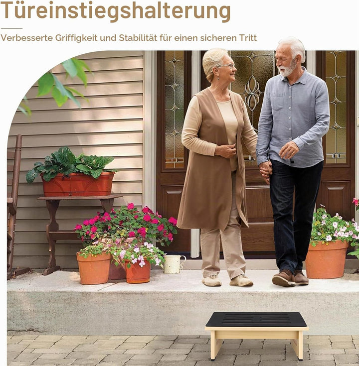 EIN hölzerner Tritthocker 5,3 Zoll für Erwachsene und Senioren mit Rutschfester Gummiauflage, für dr