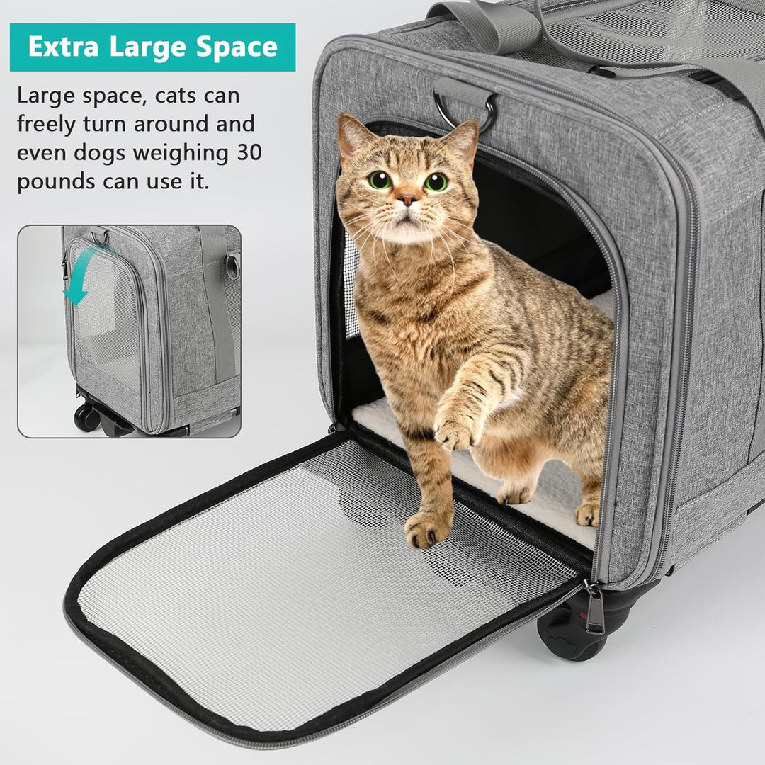 Grosser Katzentransportbox mit Rollen Trolley,Katzentasche Transporttasche für Flugzeug Transportbox