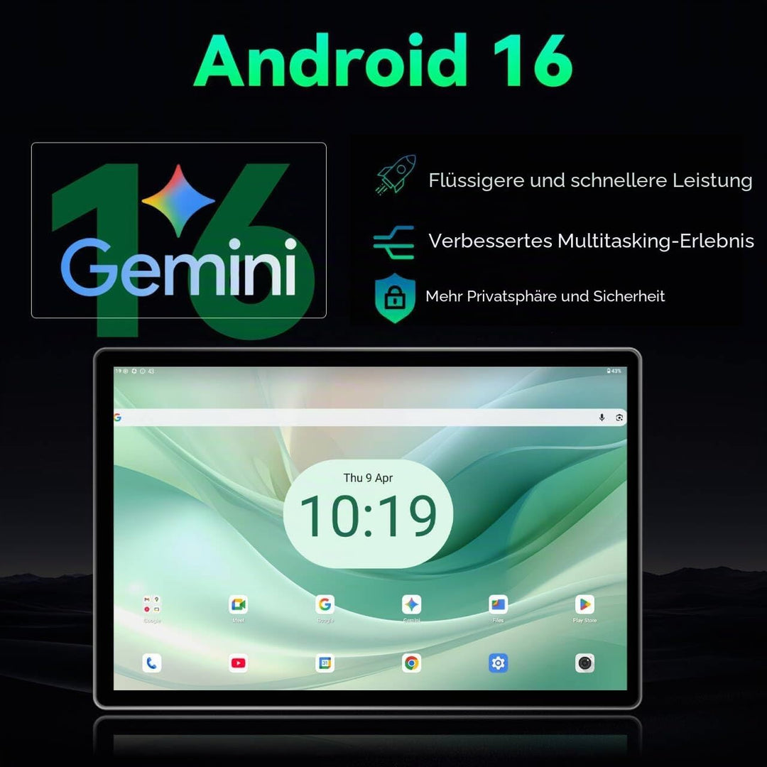 Crelander 10,1 Zoll Android 16 Tablet, 12GB+128GB Android Tablet, 5000mAh Akku, 1280x800 Touchscreen
