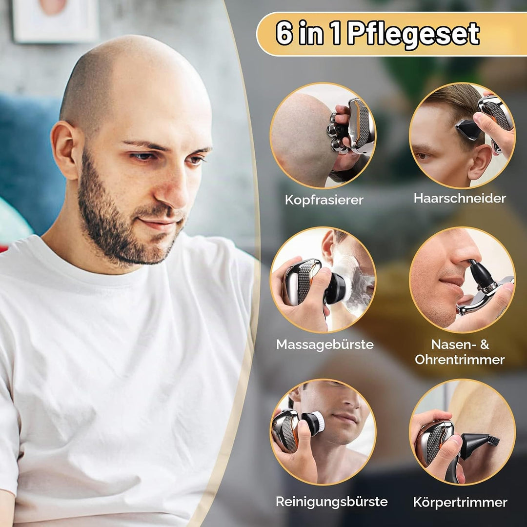 Rasierer Herren Elektrisch, 6 in 1 Glatzen Rasierer Herren für 0,0 mm, IPX6 Wasserdicht Kopfrasierer