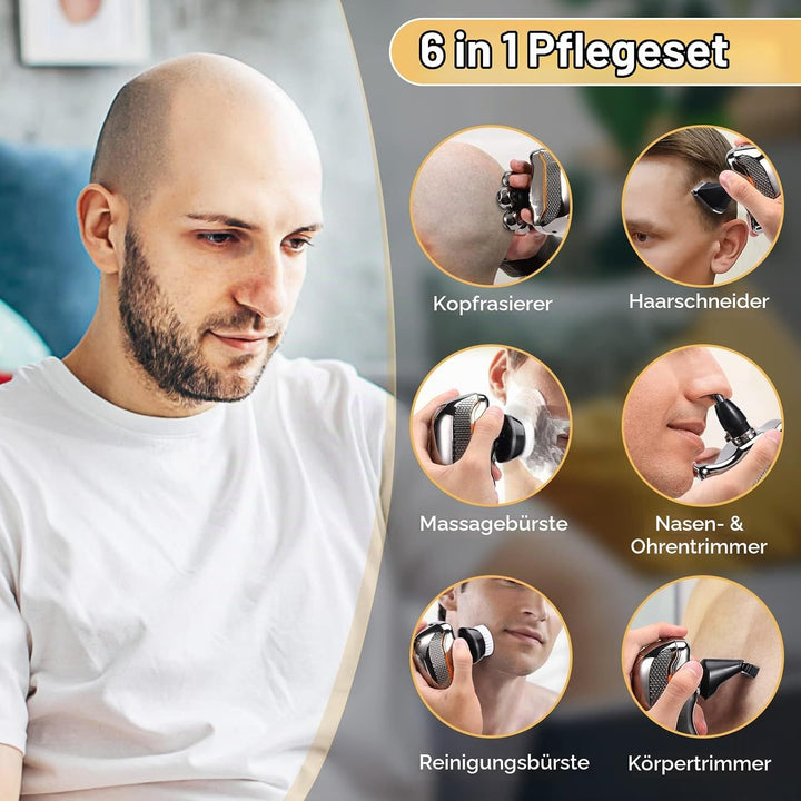 Rasierer Herren Elektrisch, 6 in 1 Glatzen Rasierer Herren für 0,0 mm, IPX6 Wasserdicht Kopfrasierer