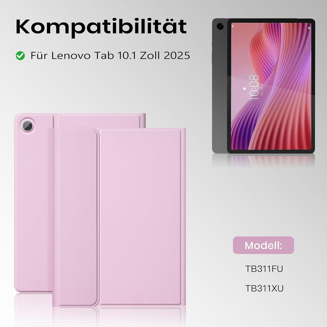 Tastatur Hülle für Lenovo Tab 10.1 Zoll 2025, Bluetooth Magnetisch Abnehmbarer QWERTZ Keyboard für L