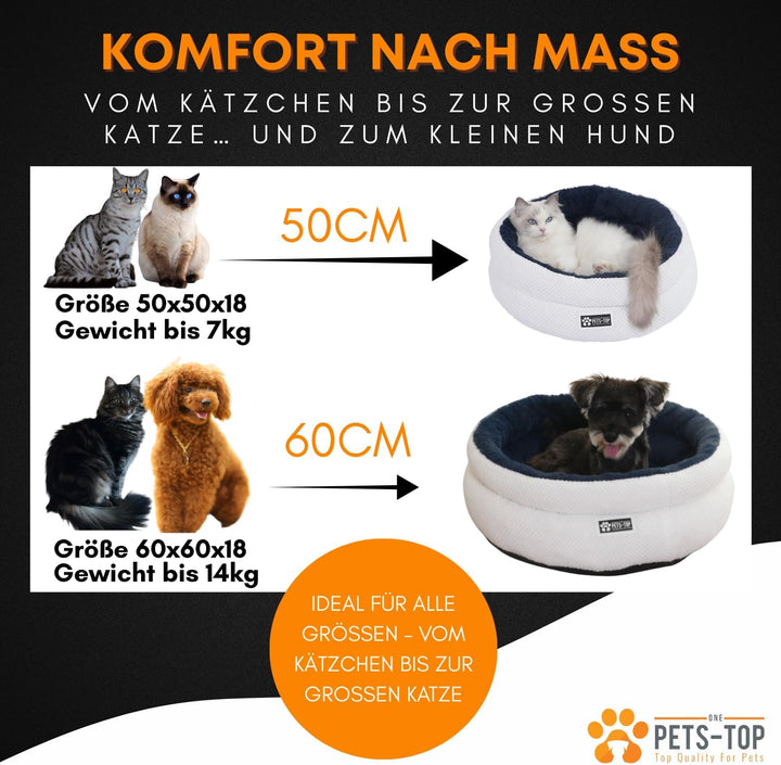 Katzenbett Rund Flauschig – Weiches Katzenkissen – Schlafplatz für Katze & Kleiner Hund – Waschbar,