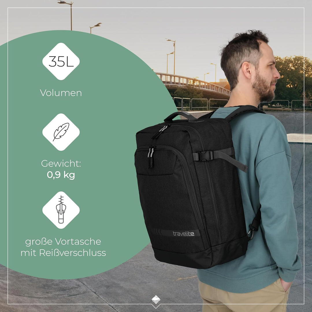 Travelite Handgepäck Rucksack KICK OFF, 50 cm, 35 Liter, Multibag Tasche | wandelbar als Rucksack &amp;