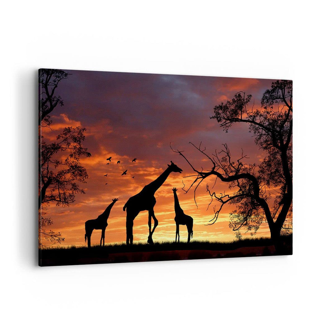 Bilder auf Leinwand 100x70cm Leinwandbild Giraffe Afrika Sonne Safari Gross Wanddeko Bild Schlafzimm
