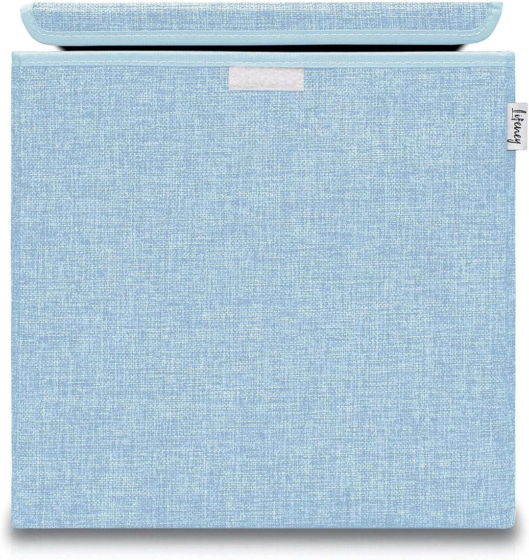 LIFENEY Aufbewahrungsbox mit Deckel im 3er Set Beige, Grau und Blau I Dreierpack Spielzeugbox passen