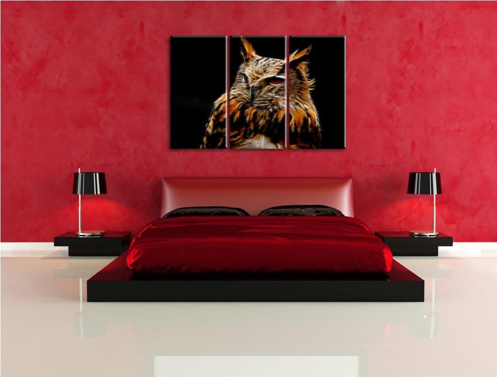 Dark schöne stolze Waldohreule schwarz/weiss Deluxe 3-Teiler Leinwandbild 120x80 Bild auf Leinwand,