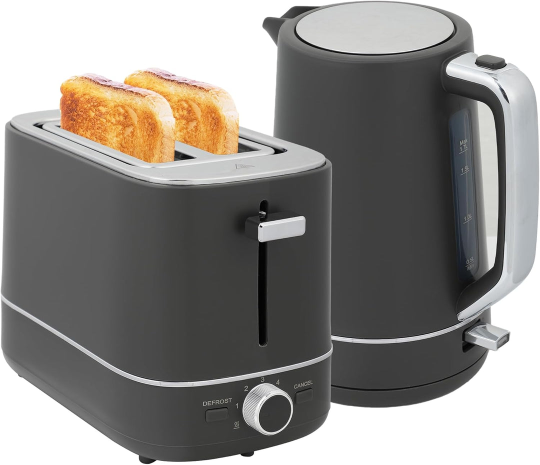HOMCOM Wasserkocher Toaster Set 2200 W 1,7L Wasserkocher, 2 Scheiben Toaster, 6 Bräunungsstufen, Auf