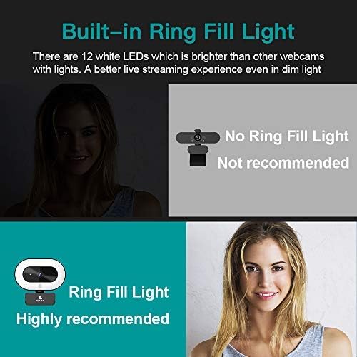 NexiGo StreamCam N930E, 1080P Webcam mit 2 Mikrofon, Ringlicht und Abdeckung, Autofokus, Plug & Play