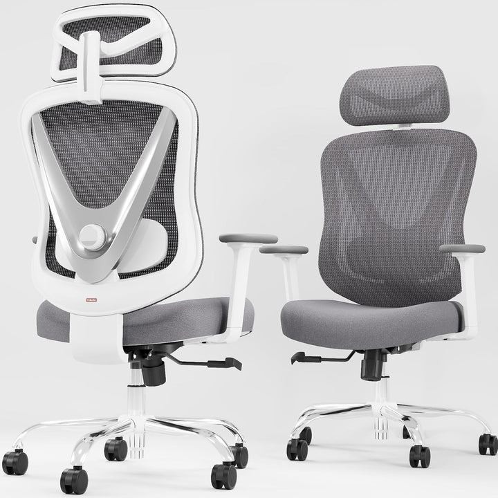 Ergonomischer Bürostuhl mit 3D Lendenstütze & 3D verstellbaren Armlehnen – V-förmiges Rücken-Design,