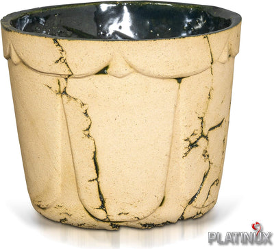 PLATINUX Steingut Blumentopf mit Untersetzer & Abflussloch 18,6x15,7cm Blumenkübel Steinoptik Grün G