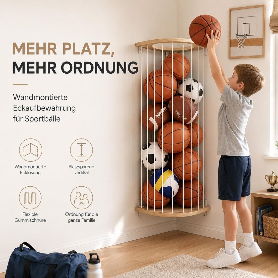 Garage Organizer Ballhalterung Wand - Slackline Ballnetz für 5 Bälle