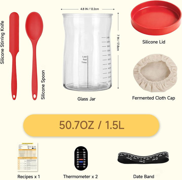 Coco Bird Pro Sauerteig Starter Set – 1,5L Grosses Sauerteig Glas mit 17 Rezepten – Sauerteigstarter