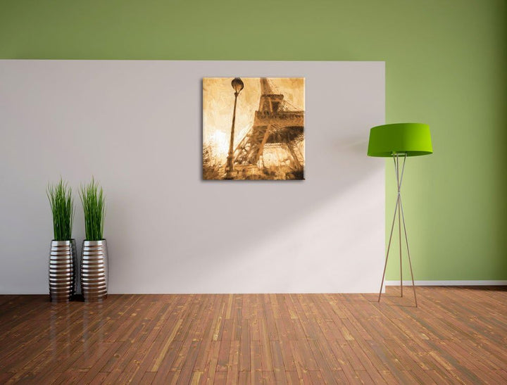 Retro Eifelturm in Paris, Format: 70x70 auf Leinwand, XXL riesige Bilder fertig gerahmt mit Keilrahm