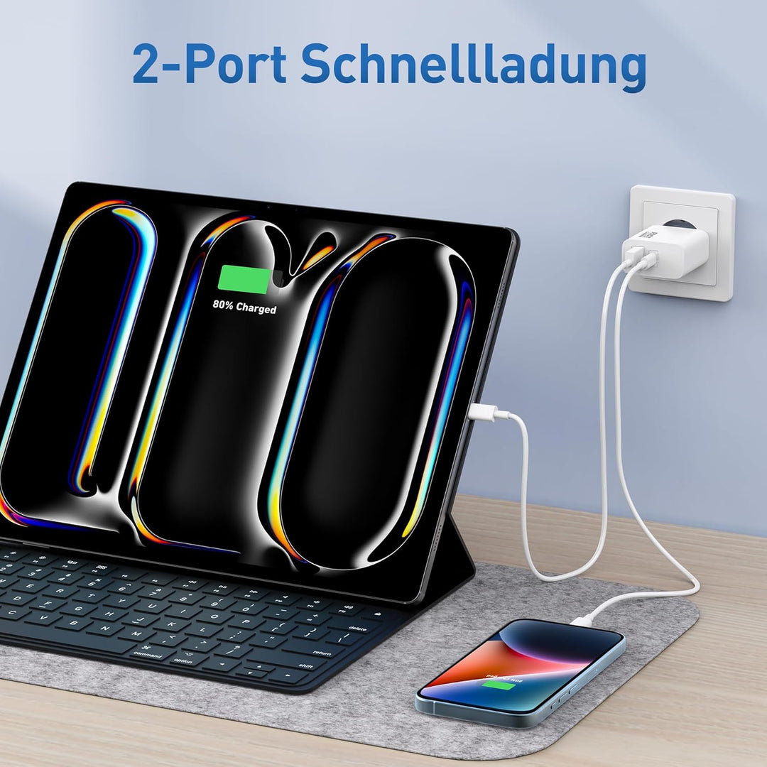 30W 2-Port Schnellladegerät Ladekabel für iPhone 14 13 12 11 Pro Max Plus Mini, iPhone XS XR X SE 8